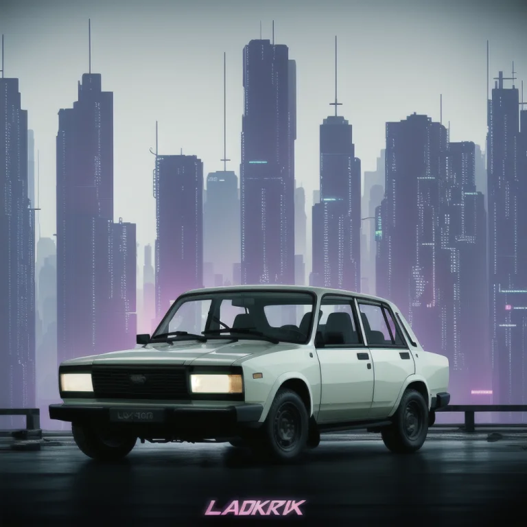 Cyberpunk, Neon, Poster For Movie, Lada Car, Clean Lines, Ci...