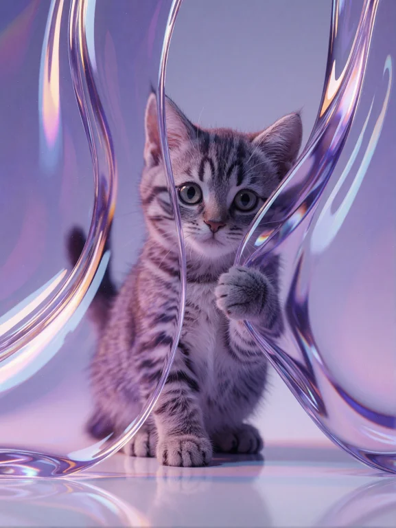Translucent Liquid Glass, Iridescent Violet Gradient, Organi...