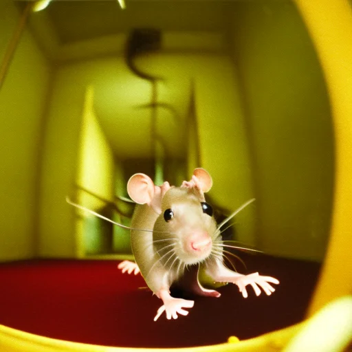 Rat Looking Into The Camera Inside Of Scrbackrooms, Fisheye...