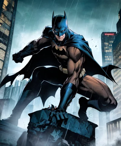 1boy, Dark Scene, Picture Of Batman In Black Suit Standing O... — Stable Diffusion AI Prompt: 1boy, dark scene, picture of batman in black suit standing on a gargoyle figure,...