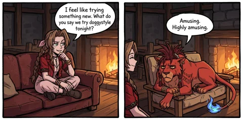 Please Generate Two Panel Comic In Vanripper Style. Setting... — Stable Diffusion AI Prompt: Please generate two panel comic in vanripper style. Setting: Nibelheim Inn, main...
