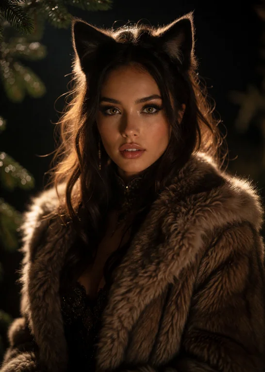 A Portrait Of A Strikingly Beautiful Woman With Cat Ears, Dr...