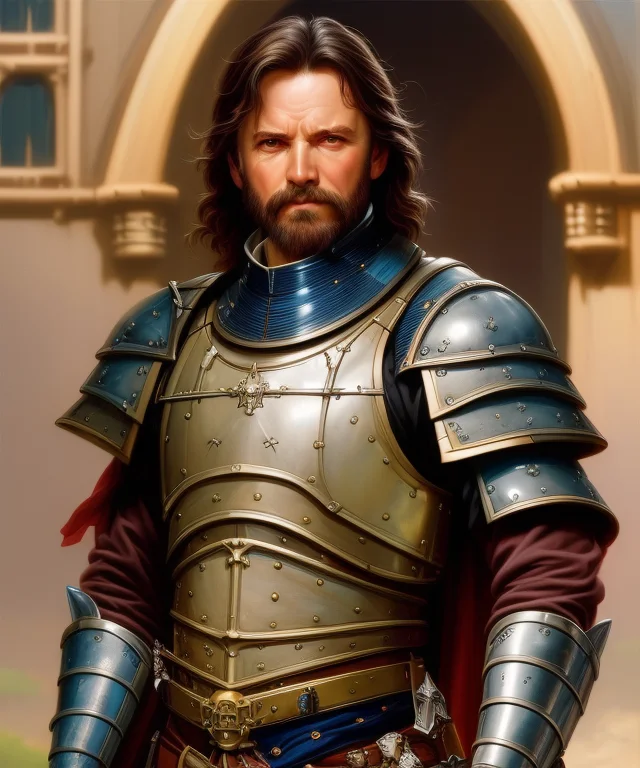 Portrait Of A Medieval Knight In Plate Armor In Front Of A C...