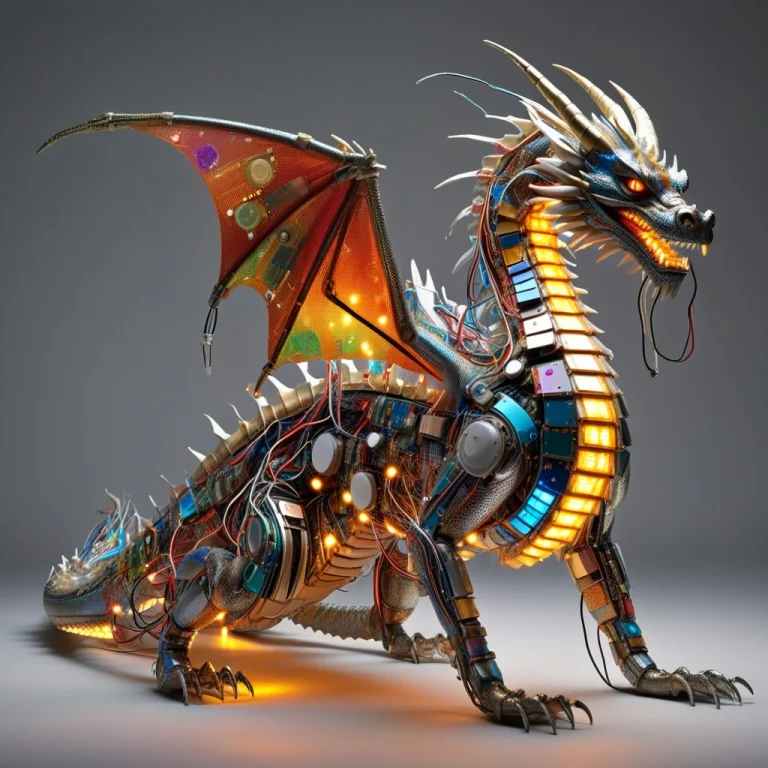 A Majestic Dragon Built Completely From Dense Circuitry, Dra...