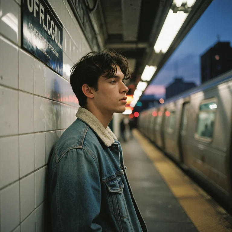Street Photograph Of A Young Man Leaning Against A Tiled Sub...