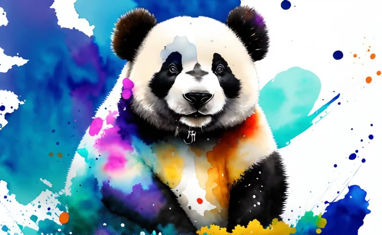 Concept Art, Portrait, Watercolor Splash Splatter Panda On A...