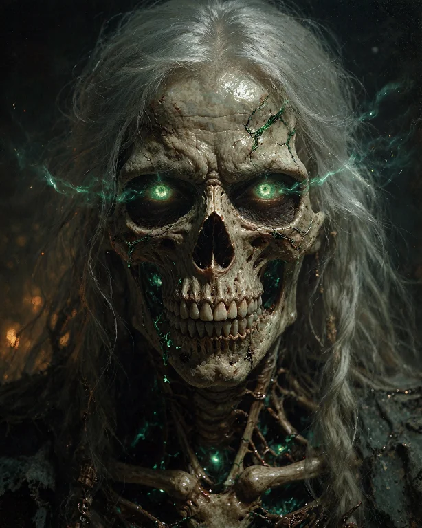 A Dark Fantasy Portrait Depicting An Ancient Undead Sorcerer...