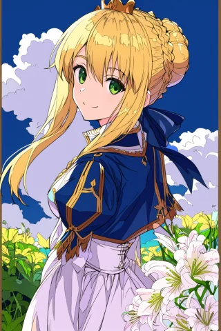 Masterpiece, Best Quality, Flat Color, Artoria Pendragon, Li... — Stable Diffusion AI Prompt: masterpiece, best quality, flat color, artoria pendragon, (ligne claire), blonde...
