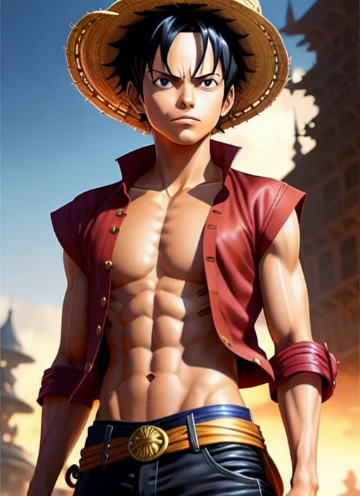 Fantasy Style Waist Shot Portrait Of Luffy From One Piece, H...