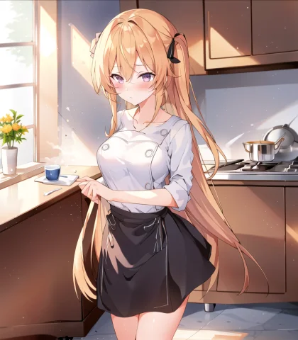 Masterpiece, Best Quality, 1girl, Loraerinanakirifoodwarsv10... — Stable Diffusion AI Prompt: masterpiece, best quality, 1girl, , standing, in the kitchen