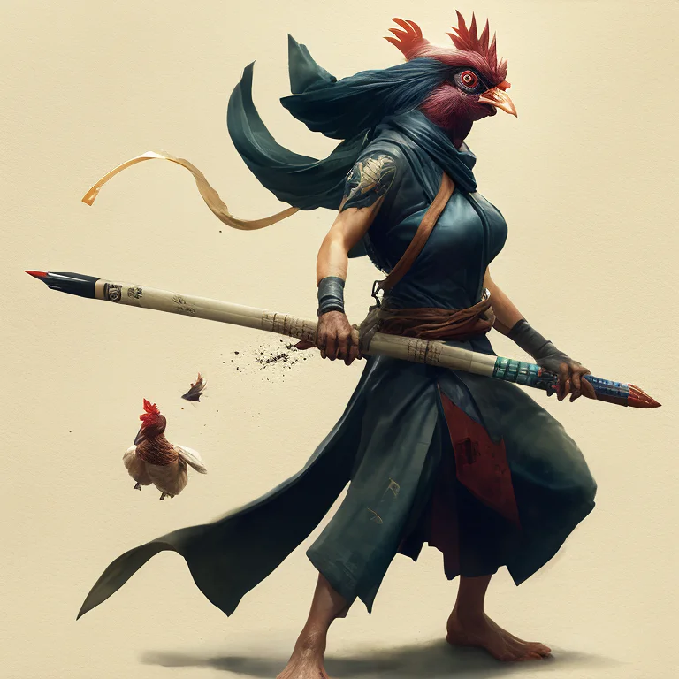 A Female Chicken Ninja Wielding A Pencil. Rimlight, Subsurfa...