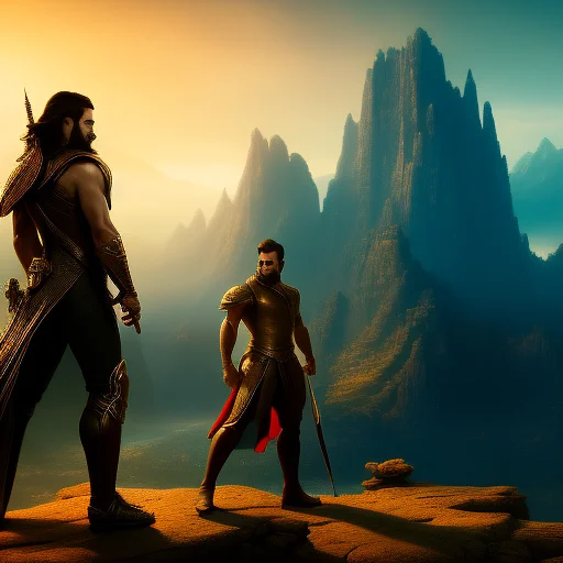 A Man With A Sword Standing On A Rock, A Full Body Portrait...
