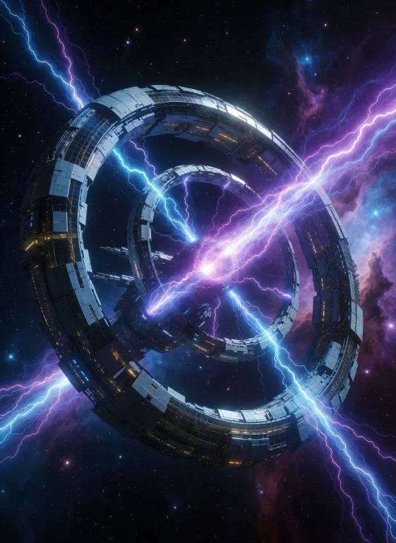 A Highly Detailed, Futuristic Space Station Floating In Deep...