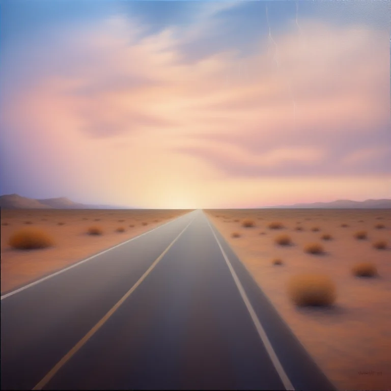 A Desert Road Running Straight Into A Sunset, Plein Air Pain...