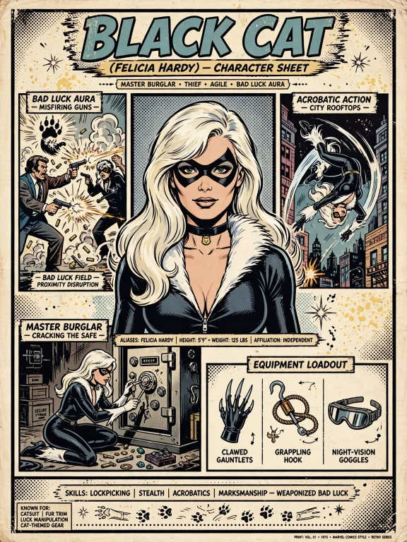 Comic Book Style, Layout Poster, Character Sheet Of Black Ca...
