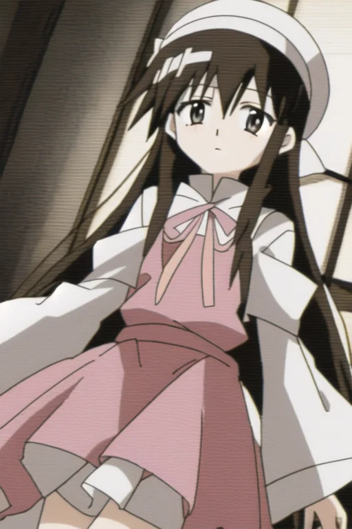 Kino, 1girl, Long Hair, Brown Hair, Pink Dress, White Apron,...