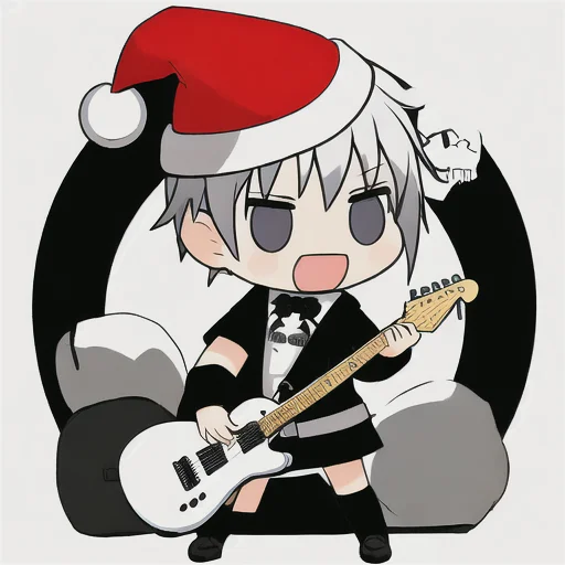 Padoru,1boy,guitar,music,skulls,clothing Black