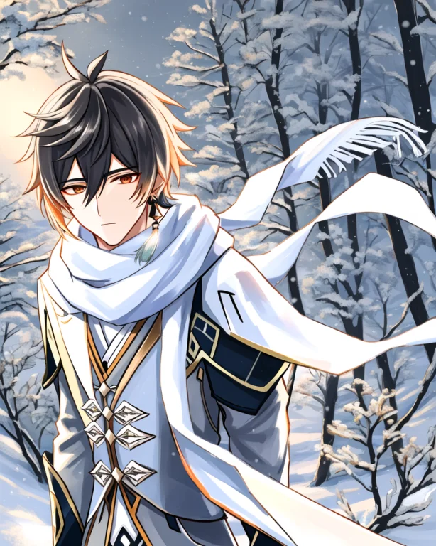 Adult Male, Zhongli Genshin Impact, In A White Coat And Scar...