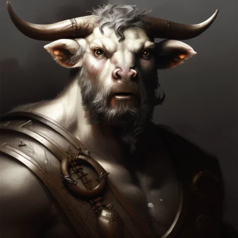 Close-up Portrait Of An Ancient Greek, Guernsey, Albino Mino... — Stable Diffusion AI Prompt: Close-up Portrait of an Ancient Greek, Guernsey, Albino Minotaur_Person, Muscula...