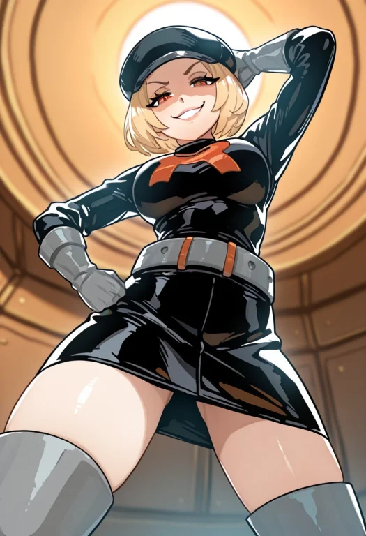 1girl, Solo, Gorocketgrunt, Black Cap, Black Shirt, Black Sk...
