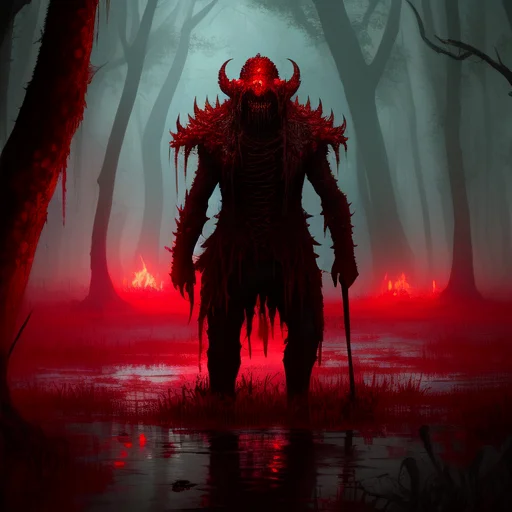 Fantasy Image Of Flesh Eating Ghoul In Swamp, Red Miasma,hor...