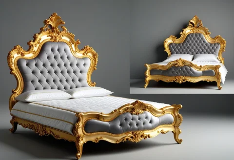 A Gilded Rococo Bed, Multiple Views, Grey Background, High R... — SDXL AI Prompt: a gilded Rococo bed, multiple views, grey background, high resolution, rating_sa...