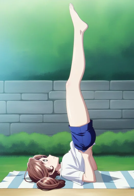 Side View, Shoulder Stand, Inverted Posture, Legs Up, One Kn...