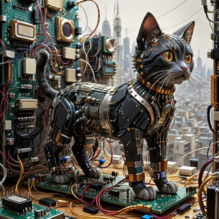 Masterpiece, Ultra Detailed, Cat Made Of Transistors, Scener...