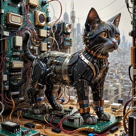 Masterpiece, Ultra Detailed, Cat Made Of Transistors, Scener... — SDXL AI Prompt: masterpiece, ultra detailed, cat made of transistors, scenery,