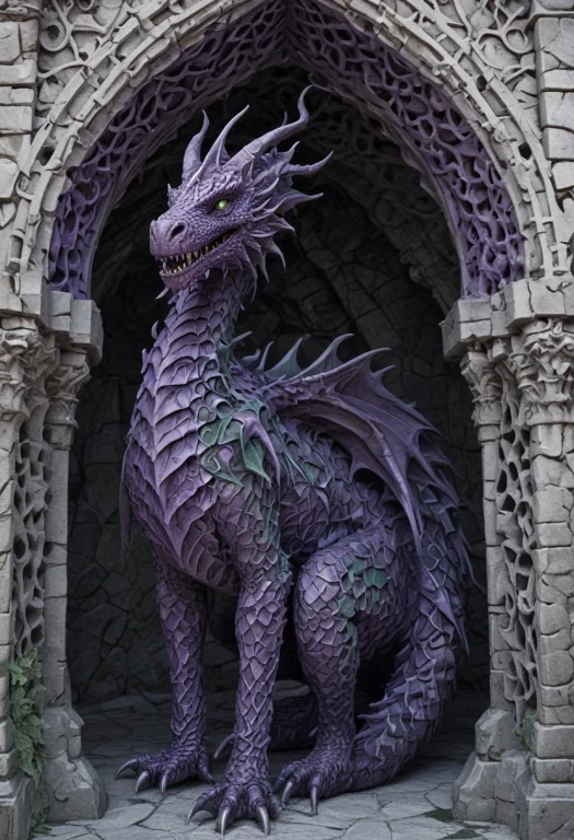 Fantasy Dragon , Medieval Stone , Castle Tower , Gothic Arch...