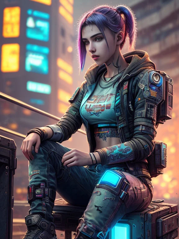 Cyberpunk Teen, Sitting, Yelling, Perky Tits, Insane Details...