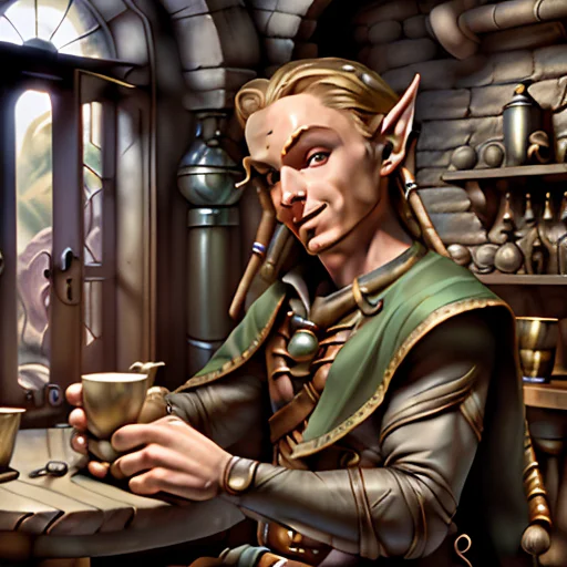 Elf, Man, Full Body Portrait, Sitting In The Tavern, Lorabgp...