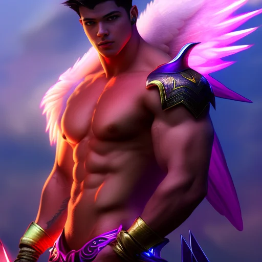 Male Angel, Fantasy, Bara, Colorful Lighting, Dramatic Pose,...