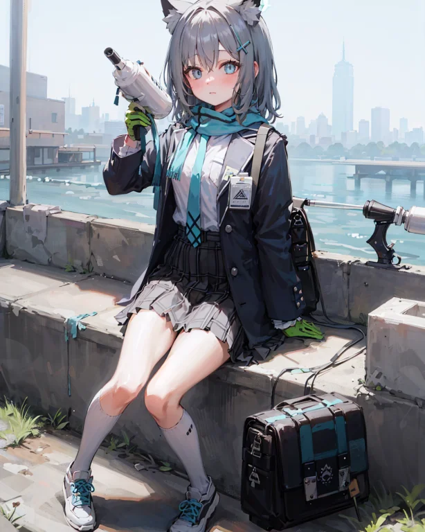 1girl, Solo, Shiroko Blue Archive, Animal Ears, Skirt, Scarf...
