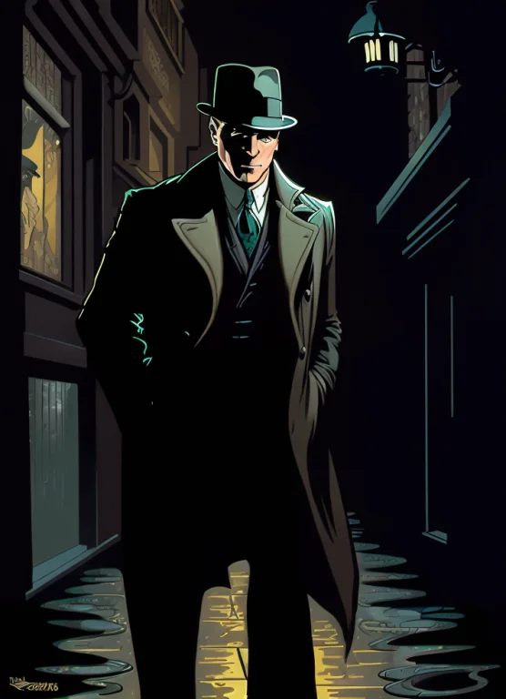 An Illustration Of A 1920s Private Detective Walking Down A...