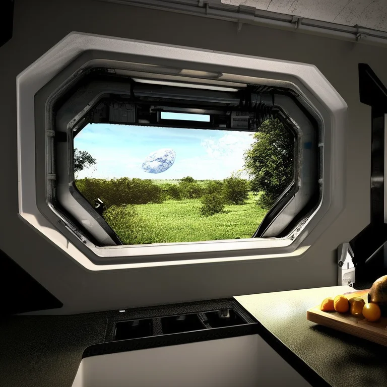 A Kitchen Window Looking Out To A Field With A Davespacefour...