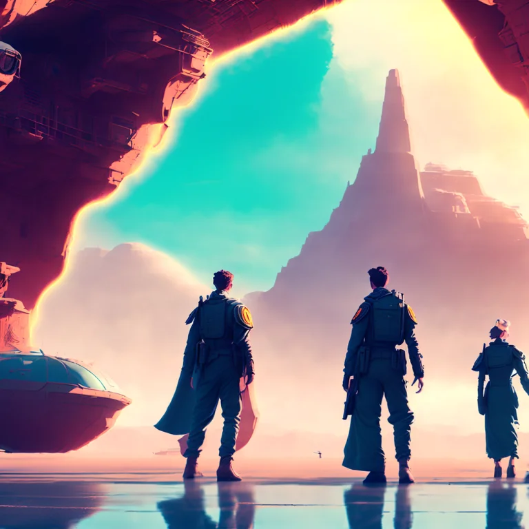Photo, A Group Of Travelers Journey Through A Magical Desert...