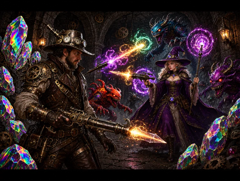 Steampunk Alchemist, And Mage Woman In A Dungeon With Iridis...