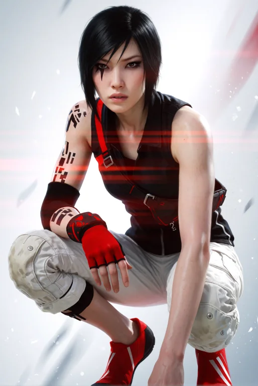 This Is A Digital Artwork Of A Young Woman With A Serious, F...