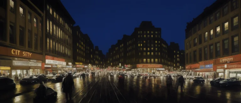 Lorawondersstyle1, A Painting Of A City Street At Night With...