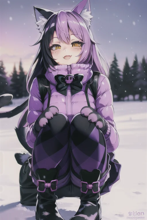 Cat Girl, Purple, Fully Clothed, Winter Clothes, Snow Pants,...