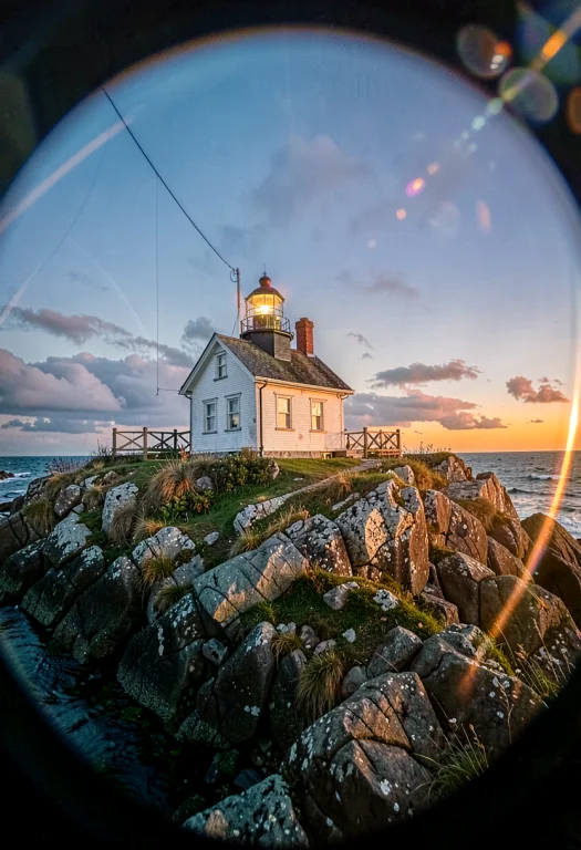 A Lighthouse Keepers Cottage On A Rocky Point, Twilight Glow...