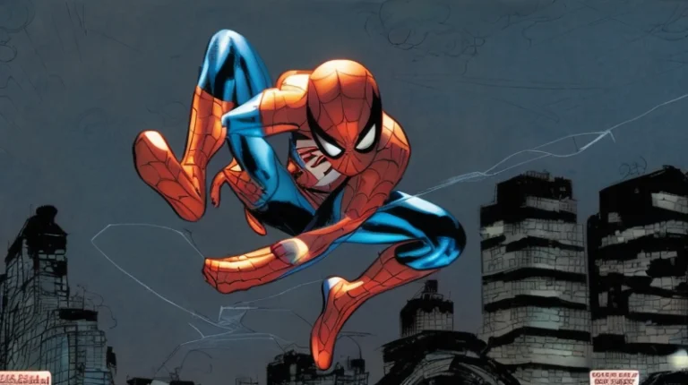 Sks Style Spider-man Swinging Through A City At Night