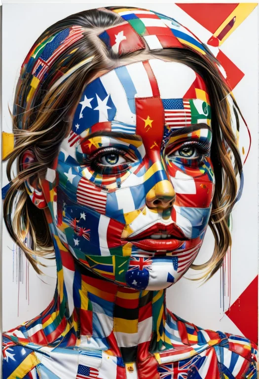 Woman, Sachr, Made From A Patchwork Of World Flags