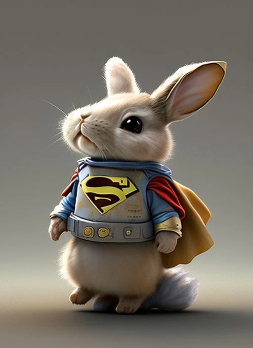 Pixar Style, 3d, Tiny Cute And Adorable Bunny Superman, Floa...