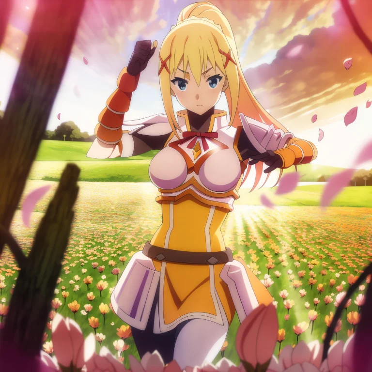 Field Of Flowers Darkness, Armour, Close-up, Posing Evening...