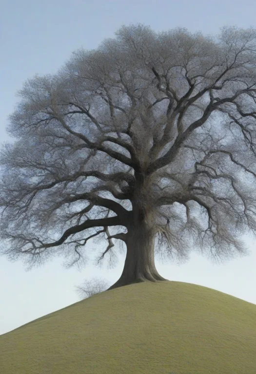 Oak Tree On Top Of Hill, Wide Spreading Branches,