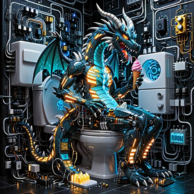 A Manic Transistors Dragon Creature Eating Ice-cream While S...