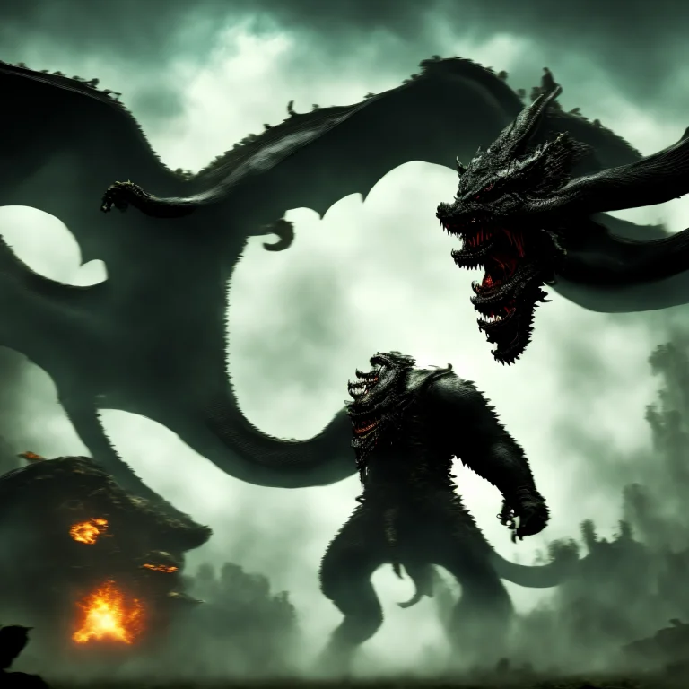 Photo, Scififantasy A Dragon Terrorizes A Town, Bokeh0.8 Lor...
