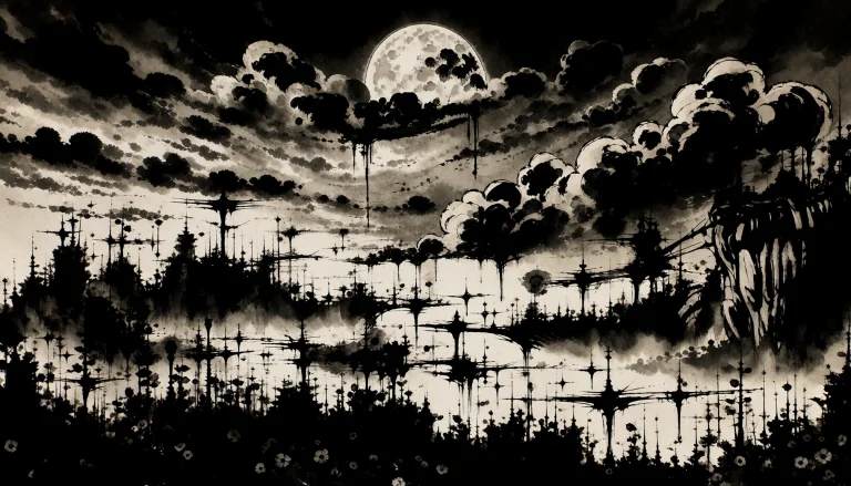 A Sumiink Painting Style Image In Very Wide View Of A Full M...